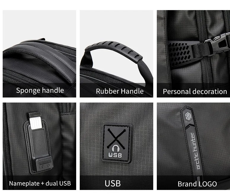 ARCTIC HUNTER  Backpack for Men 30L Office Travel Backpack Casual Laptop Bag with 15.6-inch Laptop Pocket Water-resistant Multi-pockets Large Capacity College Backpack with USB Port B00388 Grey  | Best Price UAE